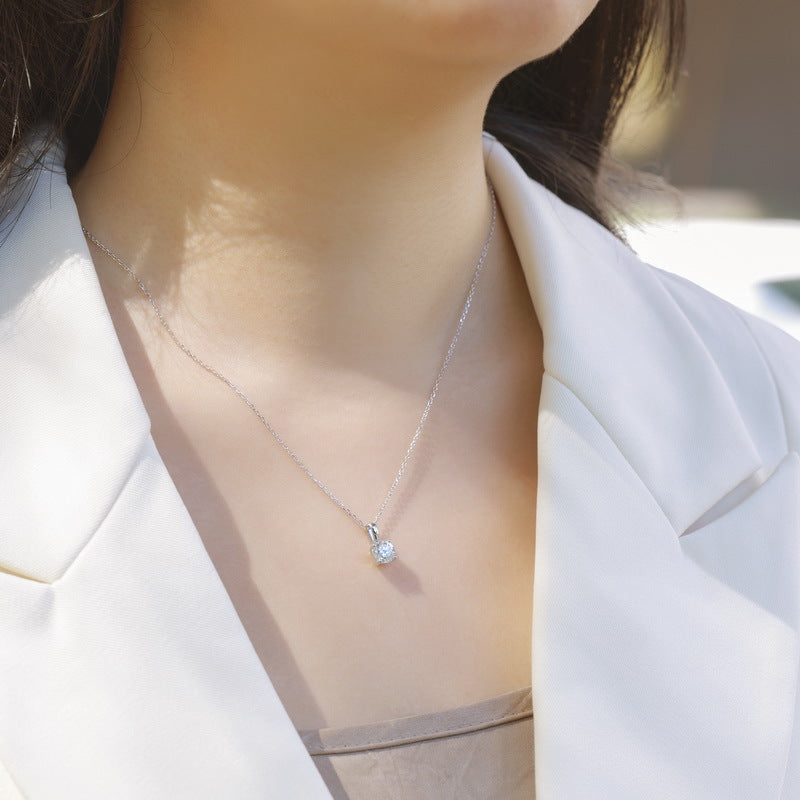 Classic 4-Prong Lab-Grown Diamond Solitaire Necklace - S925 Sterling Silver