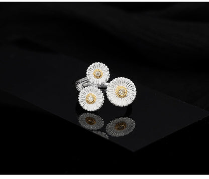 Dapaza Niche Premium Sense S925 Sterling Silver Italian Brushed Vintage Small Daisy Open Ring