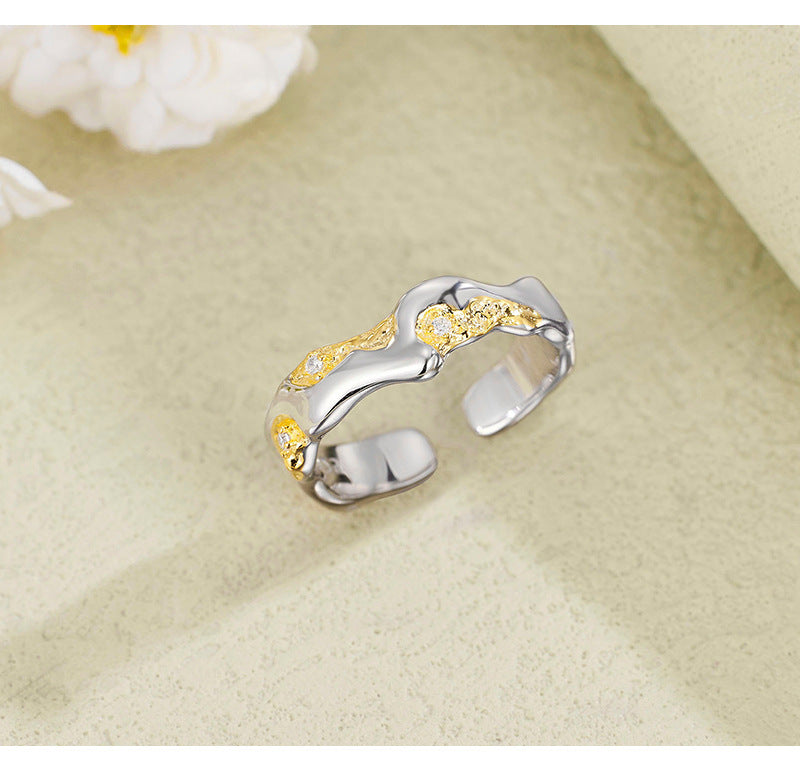 New Arrival Color Separation S925 Silver, 18k Gold Color Separation Stackable Plain Ring Asymmetricalniche Style Open Ring