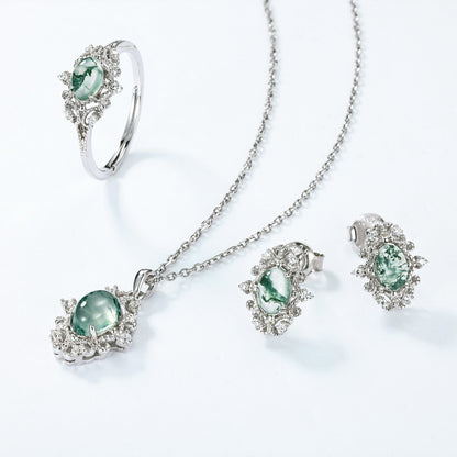 Vintage Moss Agate Pendant Necklace | S925 Sterling Silver