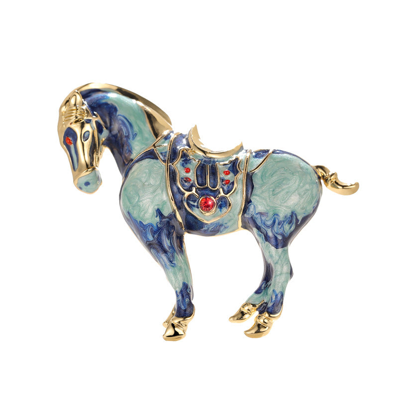 Painted Oil Blue Horse Brooch, Diamond Set, BMW Corsage, Men's Personalized Clothing Accessories Pin Gift