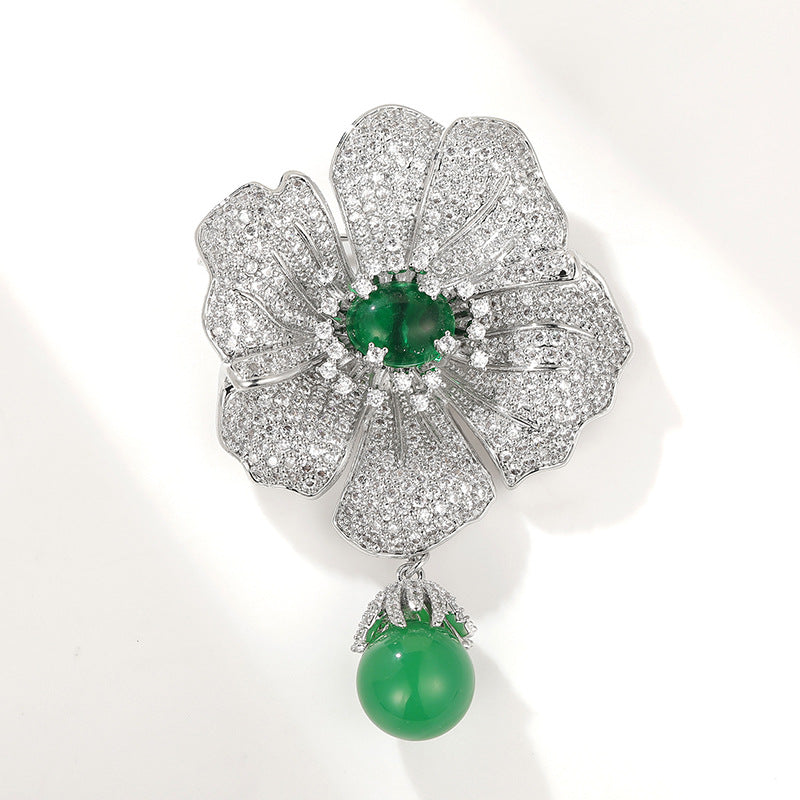 Chalcedony Natural Freshwater Pearl Camellia Brooch