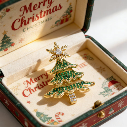Copper Zircon 18k Gold Christmas Tree Brooch Rotatable Snowflake Corsage