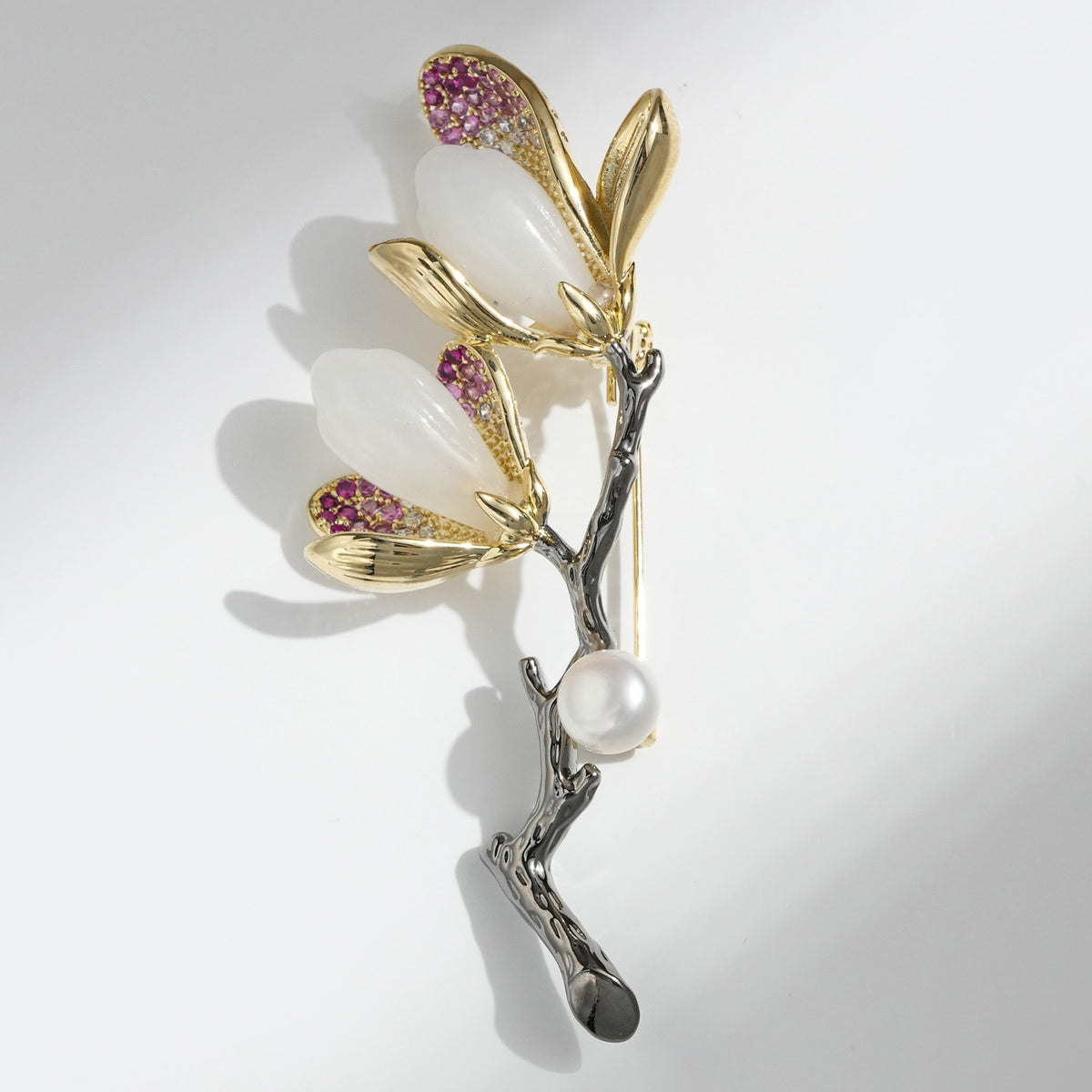 DAPAZA High Quality Hetian Jade Orchid Natural Freshwater Pearl Brooch, Fashion Light Luxury Clothing Jewelry Corsage