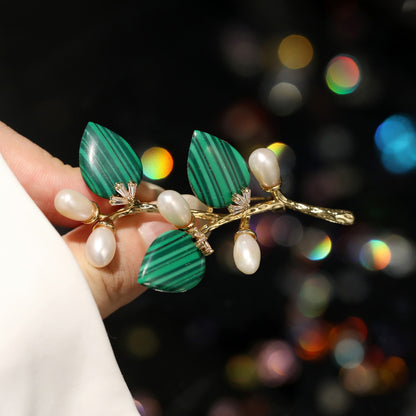 Multi-Color Natural Stone Branch & Leaf Brooch