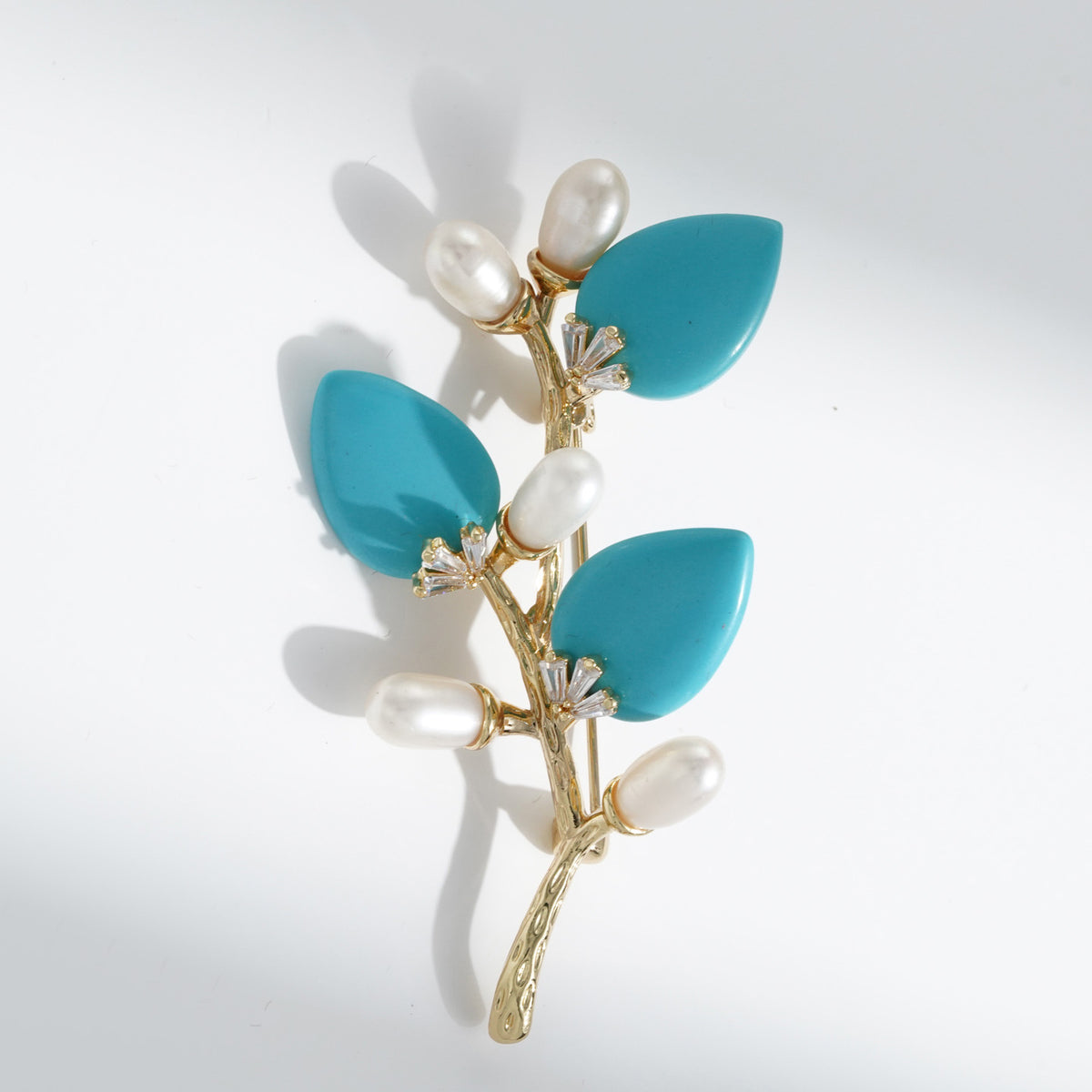 Multi-Color Natural Stone Branch & Leaf Brooch