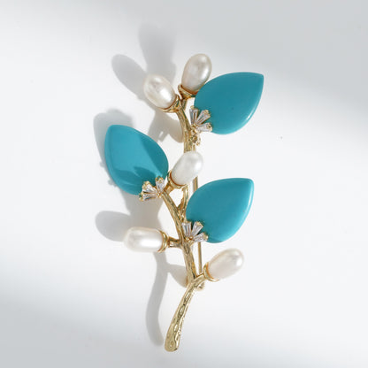 Multi-Color Natural Stone Branch & Leaf Brooch