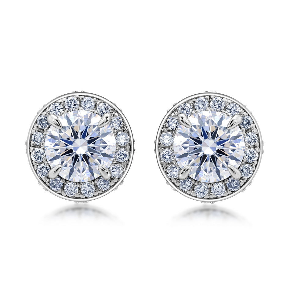 Luxury 2.20CTW CVD Round Brilliant Cut Lab Grown Diamond Halo Stud Earrings | S925 Sterling Silver Classic Bezel-Edge Post Earrings - Dapaza