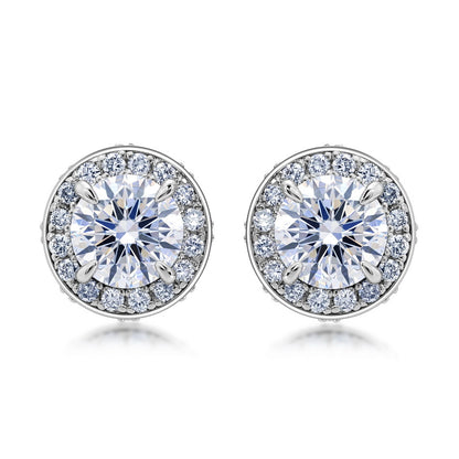 Luxury 2.20CTW CVD Round Brilliant Cut Lab Grown Diamond Halo Stud Earrings | S925 Sterling Silver Classic Bezel-Edge Post Earrings - Dapaza
