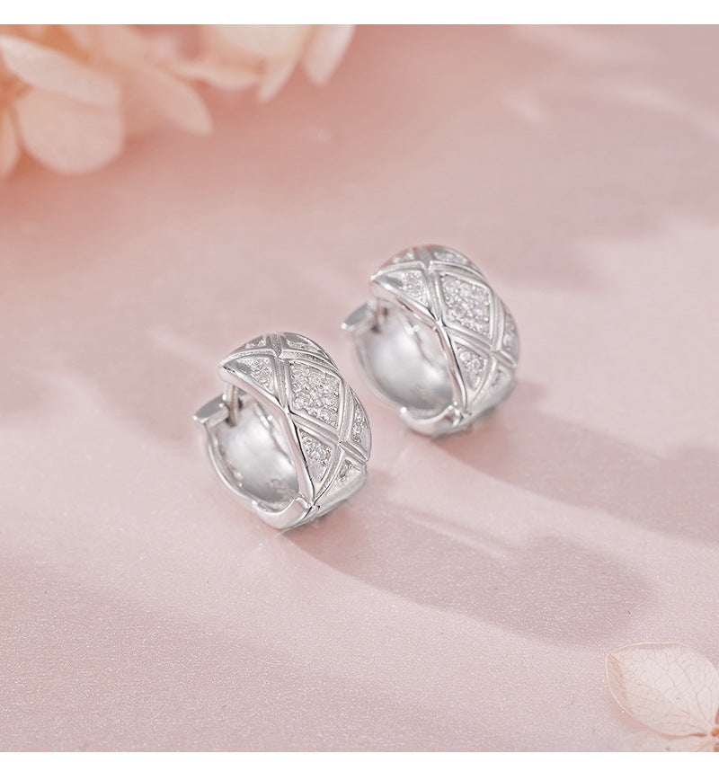 High-end 925 Sterling Silver Statement Earrings with Intricate Diamond Lattice Design for Women