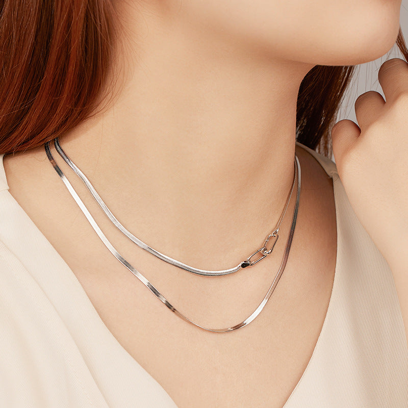 Snake bone chain necklace 925 sterling silver cold style design stacking universal buckle bare chain clavicle chain silver jewelry