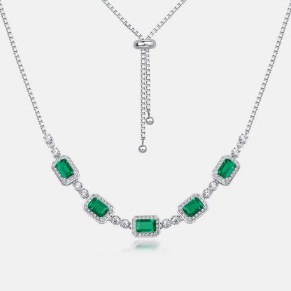 Lab-Grown Emerald Clavicle Necklace - S925 Sterling Silver Halo Pendant