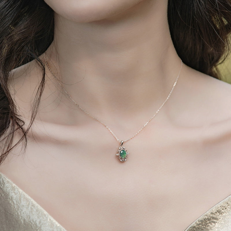 Vintage Moss Agate Pendant Necklace | S925 Sterling Silver