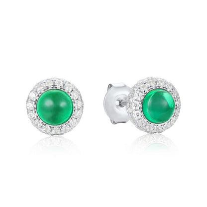 Classic Round: Dainty Lab-Grown Emerald Stud Earrings | 925 Silver | Dapaza