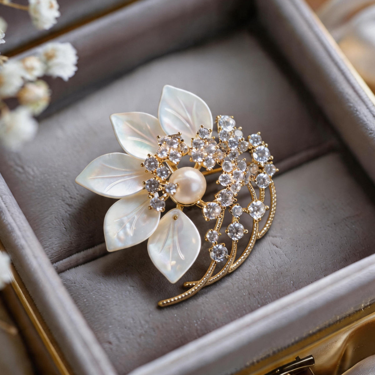 Freshwater Pearl Shell Flower Brooch