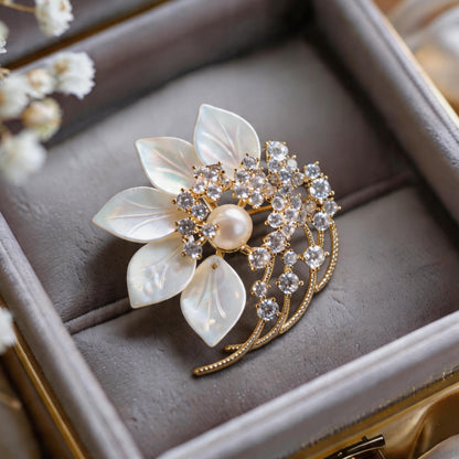 Freshwater Pearl Shell Flower Brooch