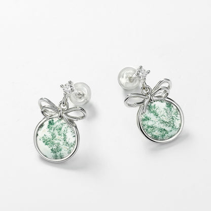 Bow Moss Agate Earrings | S925 Sterling Silver