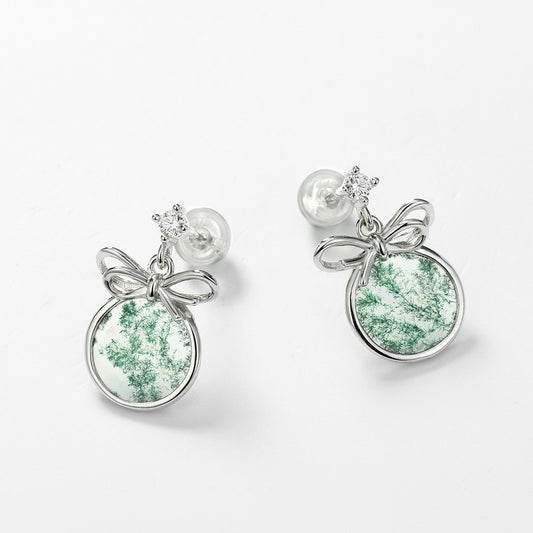 Bow Moss Agate Earrings | S925 Sterling Silver