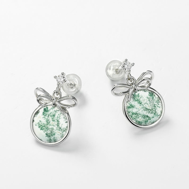 Bow Moss Agate Earrings | S925 Sterling Silver