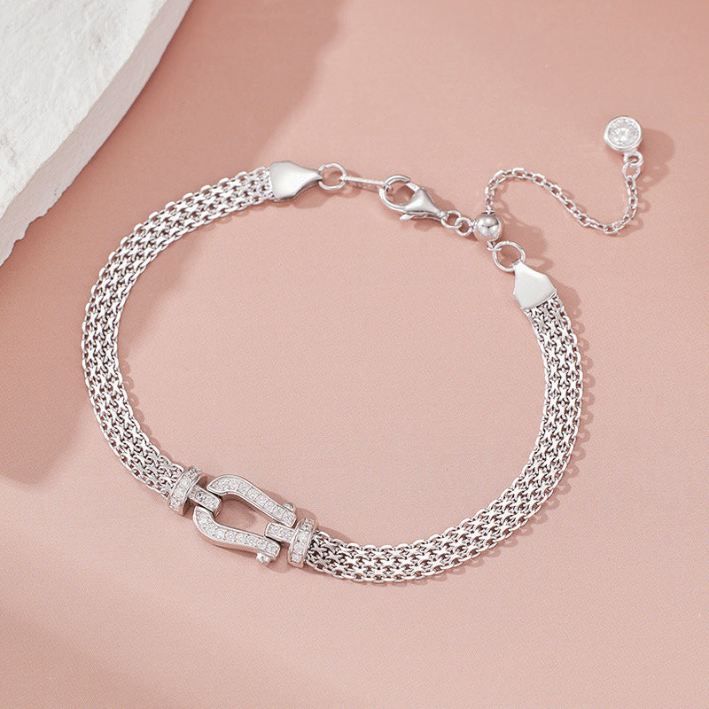 S925 Sterling Silver Diamond Horseshoe Clasp Bracelet - Chic, Stylish, and Exquisite. A Unique, Designer-inspired Watch Chain