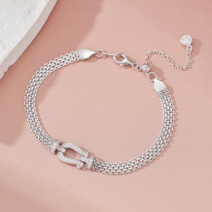 S925 Sterling Silver Diamond Horseshoe Clasp Bracelet - Chic, Stylish, and Exquisite. A Unique, Designer-inspired Watch Chain