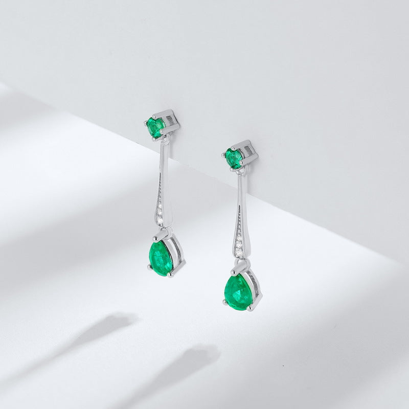 Pear-Cut Lab-Grown Emerald Drop Earrings - S925 Sterling Silver