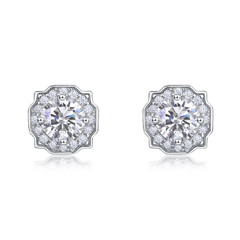 Round 1ct Lab Grown Diamond Stud Earrings S925 Silver Geometric Half Cent Earrings