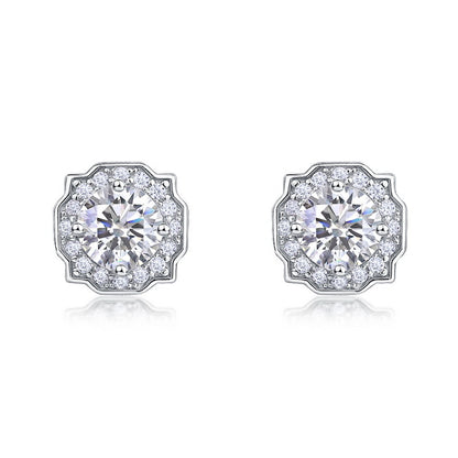 Round 1ct Lab Grown Diamond Stud Earrings S925 Silver Geometric Half Cent Earrings