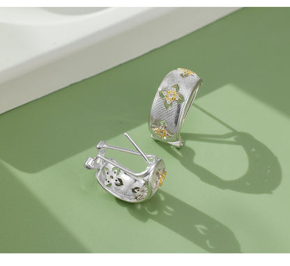 S925 Sterling Silver Italian Brushed Hollow Earrings
