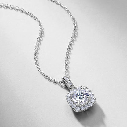 Geometric Cushion Halo Lab-Grown Diamond Necklace - S925 Sterling Silver