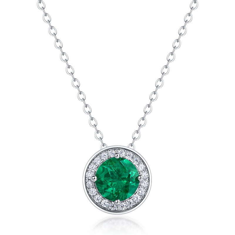 Geometric Radiance: Full-Pavé Circular Lab-Grown Emerald Necklace | 925 Silver
