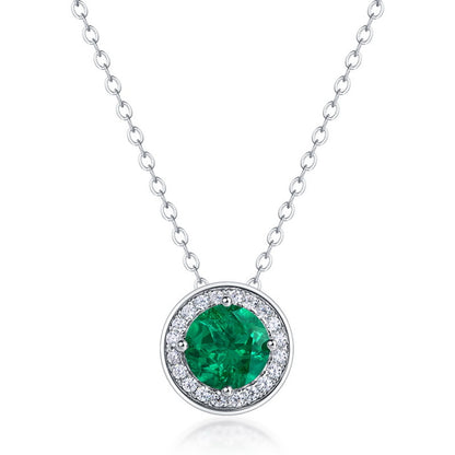 Geometric Radiance: Full-Pavé Circular Lab-Grown Emerald Necklace | 925 Silver