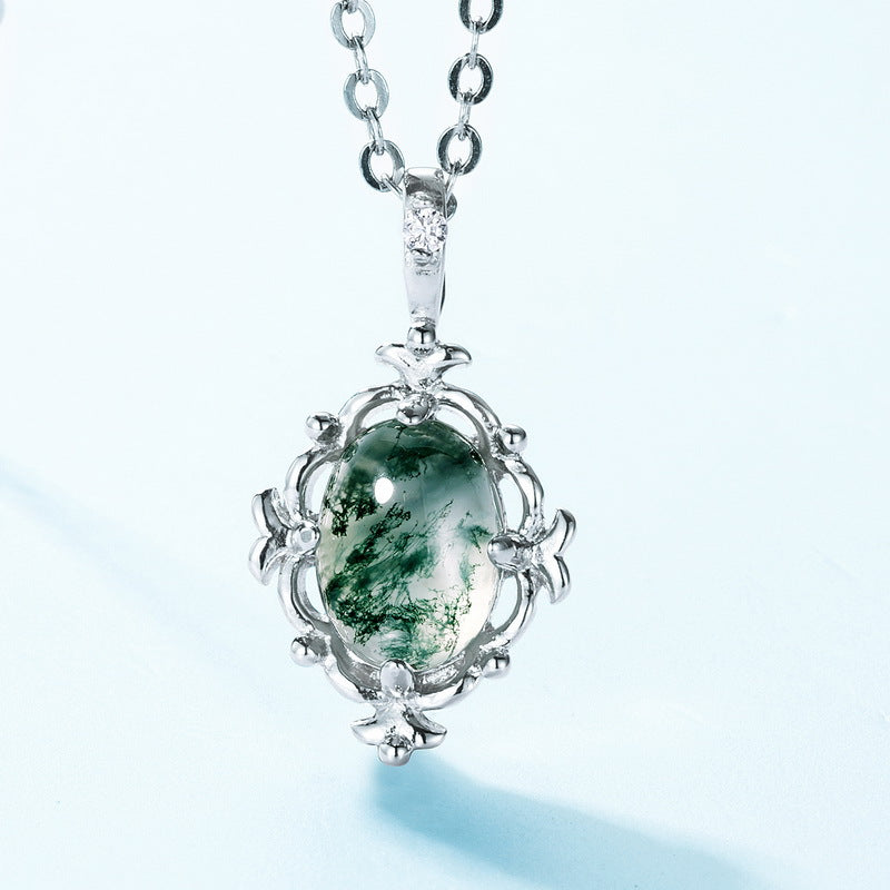 复古风水草玛瑙吊坠锁骨链小众设计S925纯银项链| Dapaza Jewelry