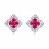 Vintage Palace: Hollow Clover Lab-Grown Emerald Earrings | 14K Gold Plated 925 Silver | Dapaza