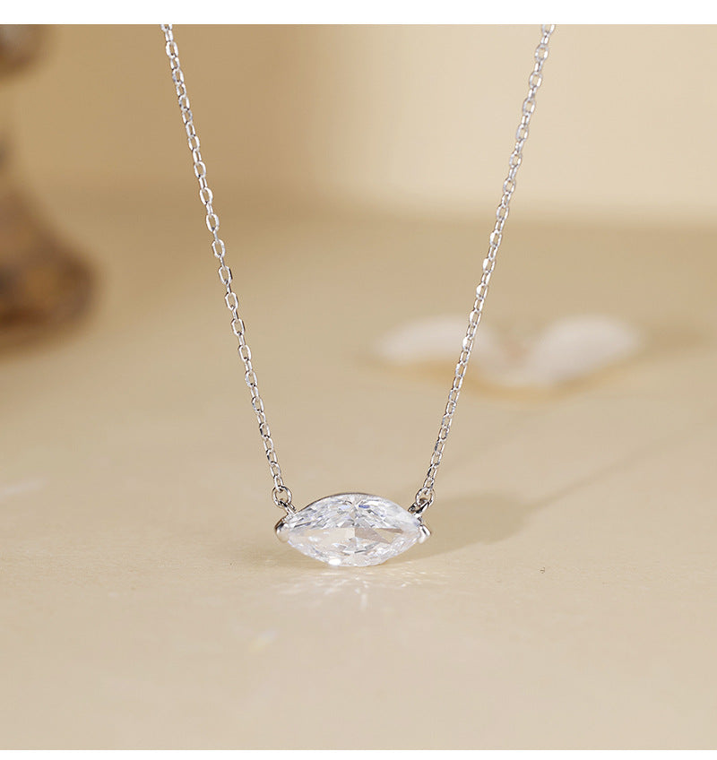 Hot New Product S925 Sterling Silver Marquise Zircon Necklace Women's Trendy Simple Stacked Clavicle Chain