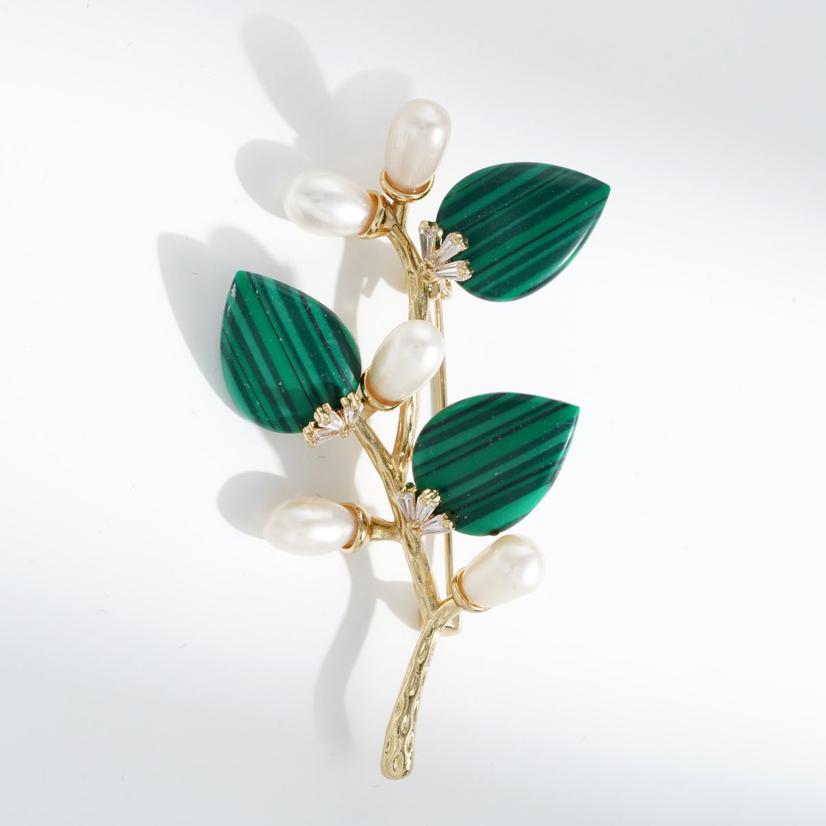 Multi-Color Natural Stone Branch & Leaf Brooch