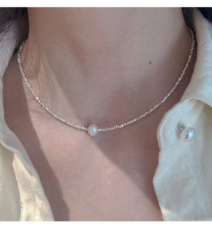 New S925 Sterling Silver Baroque Pearl Shredded Silver Necklace