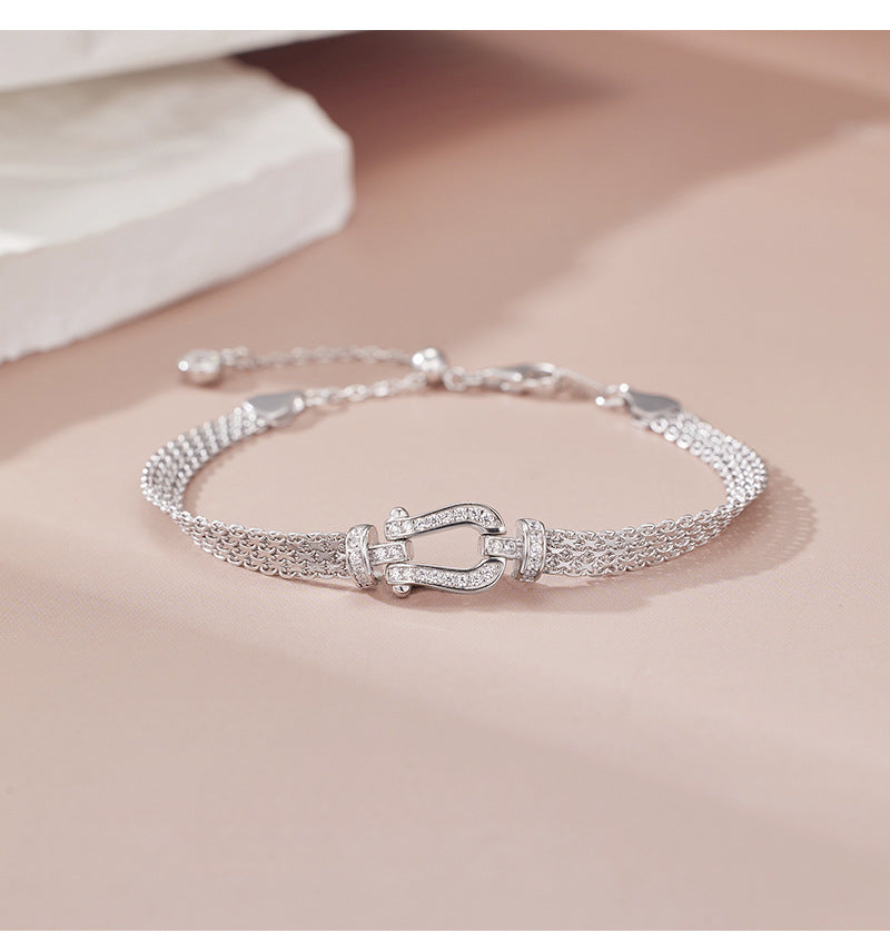 S925 Sterling Silver Diamond Horseshoe Clasp Bracelet - Chic, Stylish, and Exquisite. A Unique, Designer-inspired Watch Chain