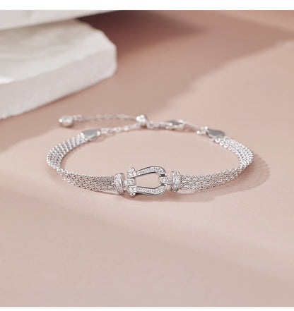 S925 Sterling Silver Diamond Horseshoe Clasp Bracelet - Chic, Stylish, and Exquisite. A Unique, Designer-inspired Watch Chain