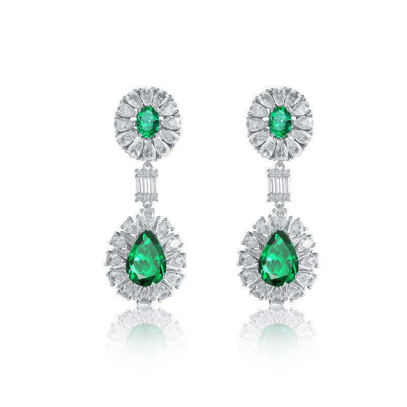 Regal Aura: Vintage Lab-Grown Emerald Statement Drop Earrings | 925 Silver | Dapaza