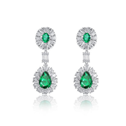 Regal Aura: Vintage Lab-Grown Emerald Statement Drop Earrings | 925 Silver | Dapaza