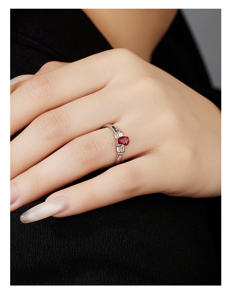 S925 Sterling Silver Ring Women's Zirconium Niche Design Adjustable Ring with Opening