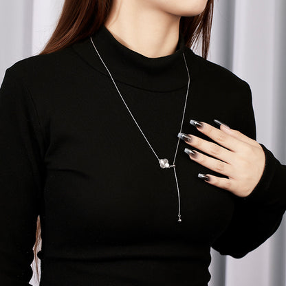Sweater Chain Autumn and Winter Long 925 Sterling Silver Three-dimensional Lucky Grass Adjustable Necklace