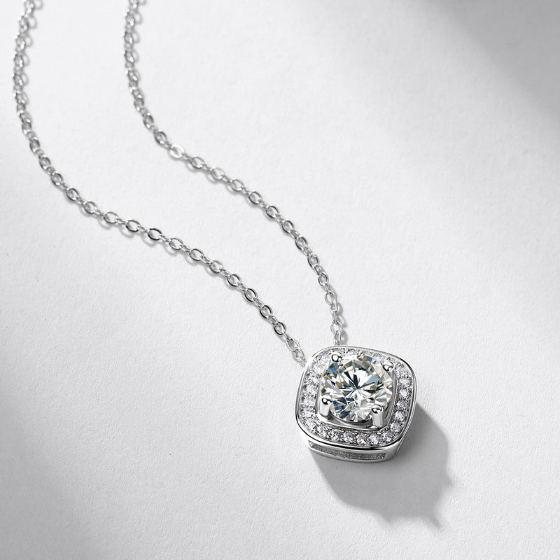 Geometric Halo Lab-Grown Diamond Necklace - S925 Sterling Silver