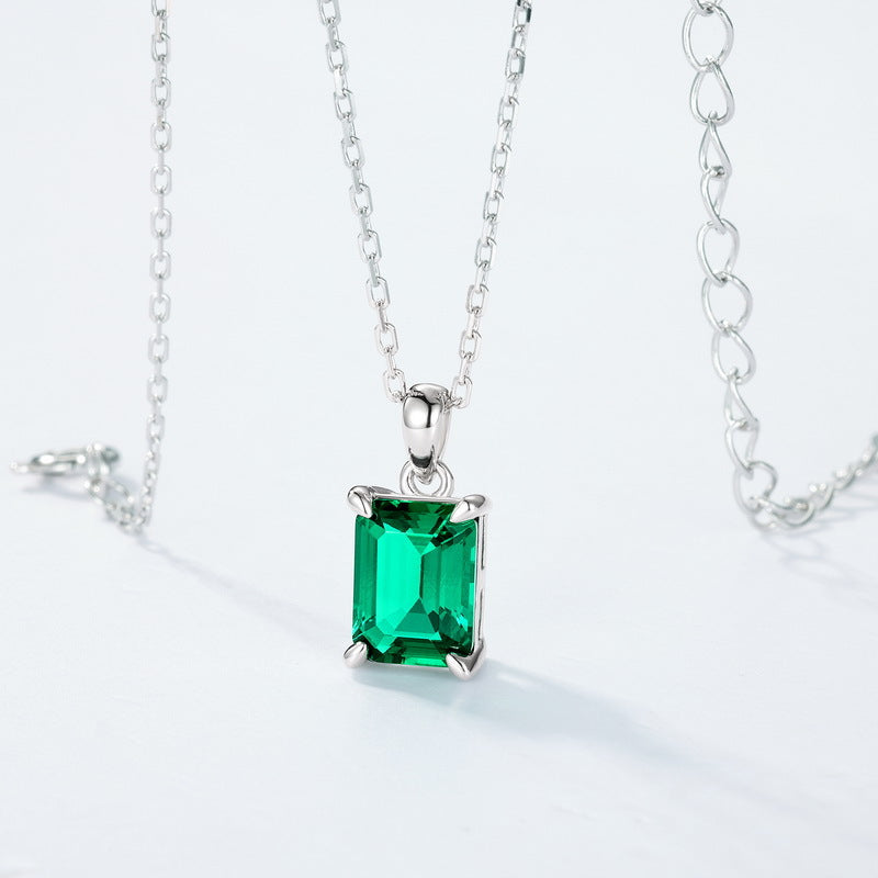 2.9ct Lab-Grown Emerald Solitaire Pendant - S925 Sterling Silver
