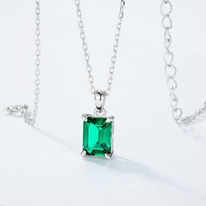 2.9ct Lab-Grown Emerald Solitaire Pendant - S925 Sterling Silver
