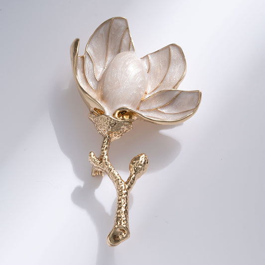 French Vintage Enamel Magnolia Brooch