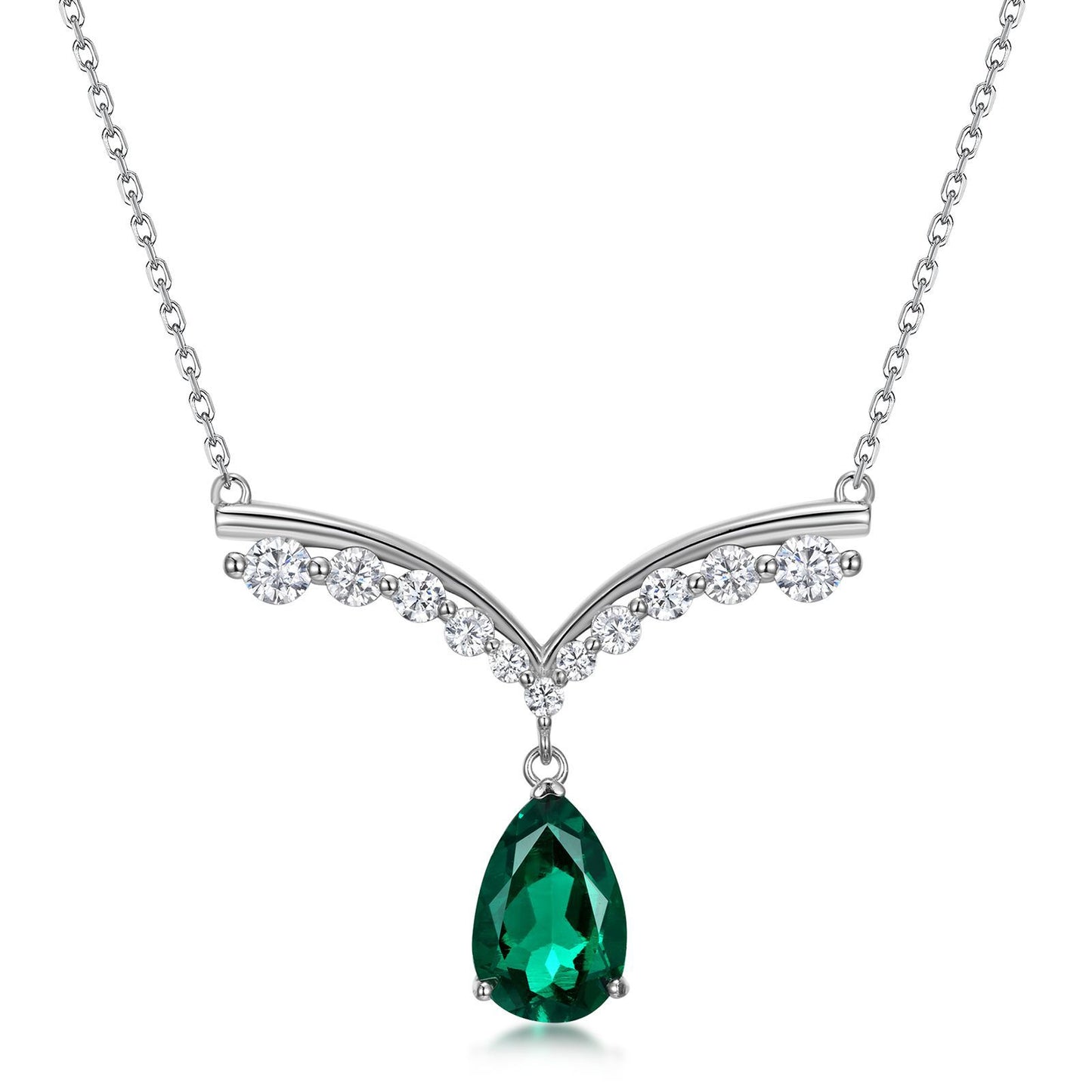 Liquid Drop: Gold-Plated Teardrop Lab-Grown Emerald Pendant Necklace | 925 Silver | Dapaza