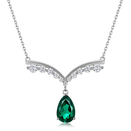 Liquid Drop: Gold-Plated Teardrop Lab-Grown Emerald Pendant Necklace | 925 Silver | Dapaza