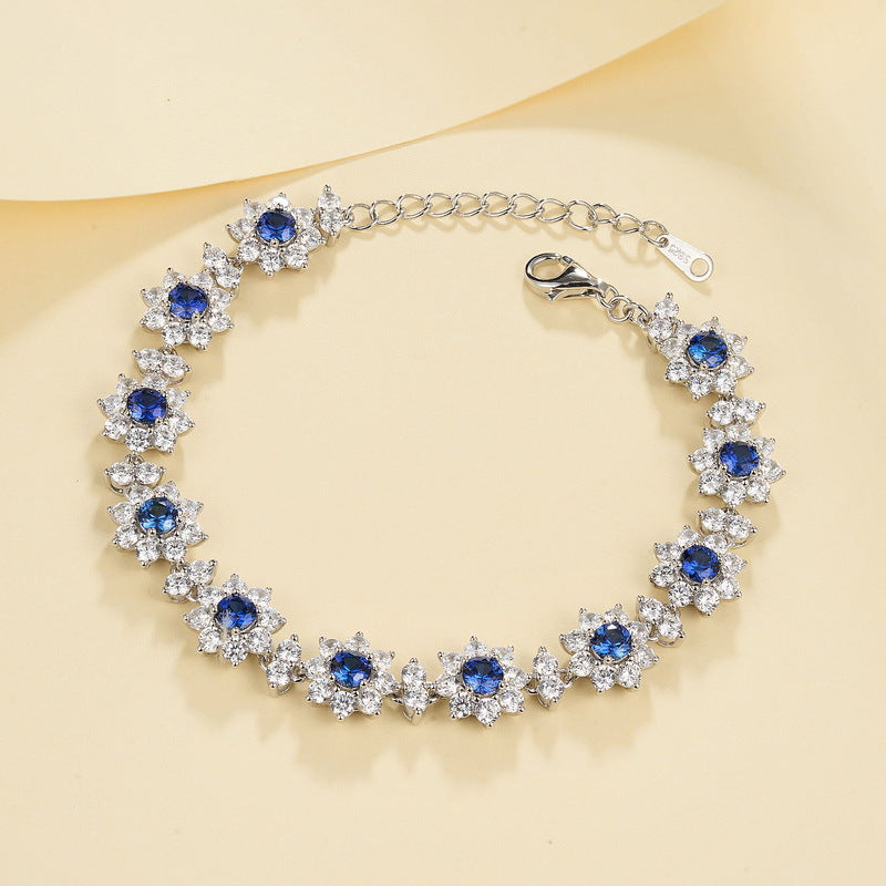 Lab-Grown Emerald Sunflower Bracelet - S925 Sterling Silver Floral Jewelry